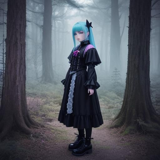 Halloween Anime Girl in Pastel Gothic Style