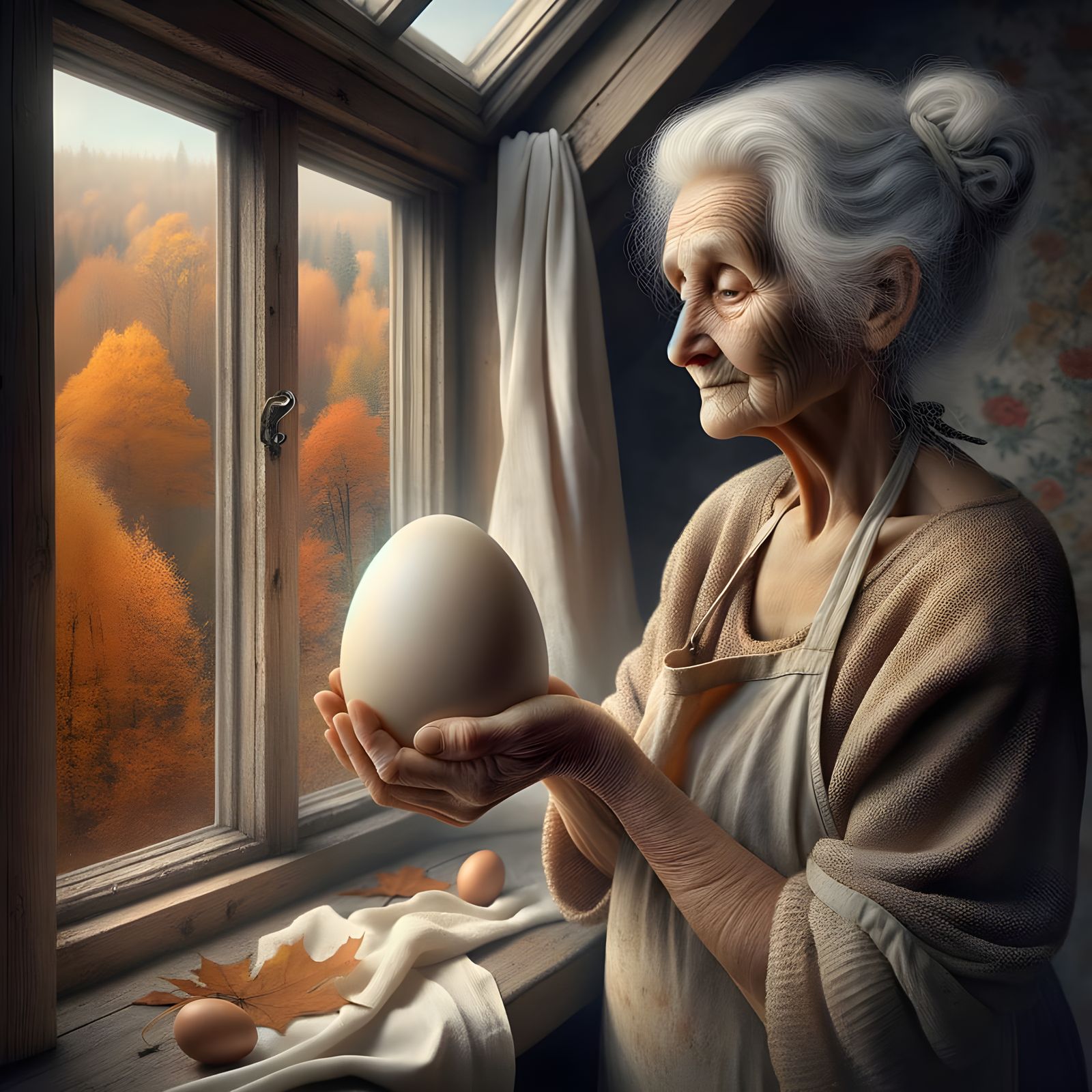 From Jean Follain: The old woman dried an egg with her working apron, heavy egg the color of ivory, which nobody claims ...