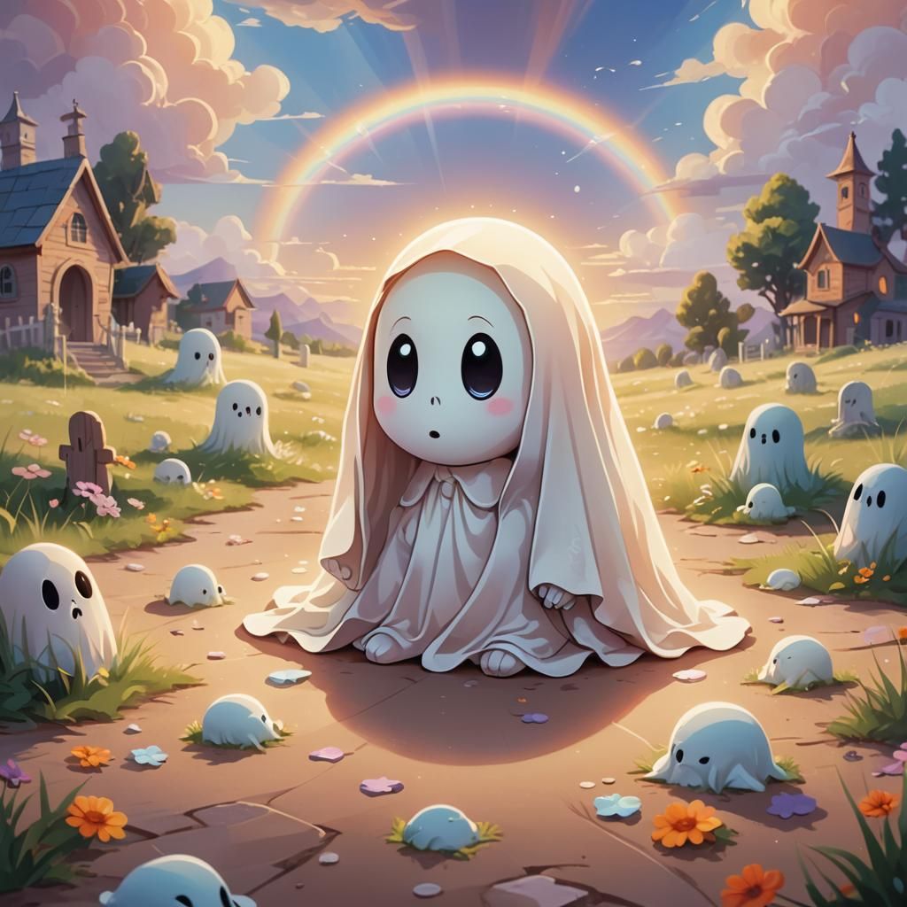 Sad Chibi Ghost in Divine Light: A Pixar-Inspired Illustrati...