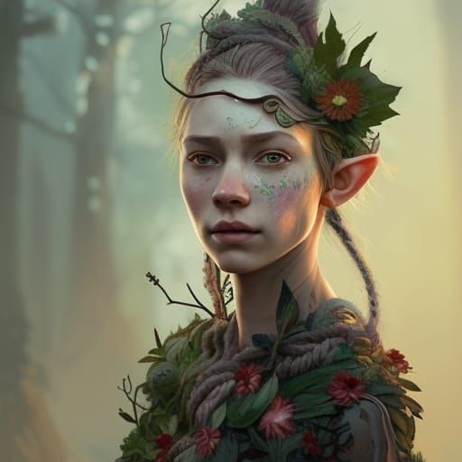 Elven Girl Portrait with Flowing Hair in Fantasy Art
