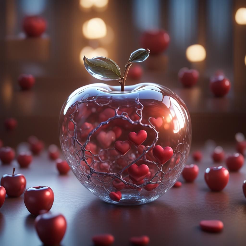 Glass Apple with Hearts: Fantastical Matte Painting
