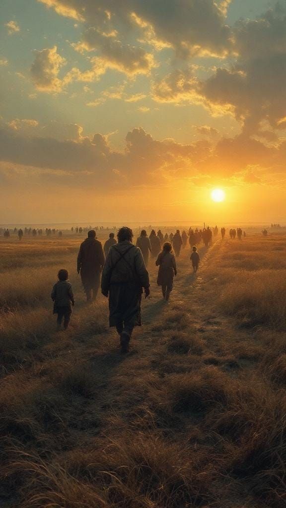 Ukrainian Peasants' Flight: Dramatic Steppe Sunset Scene