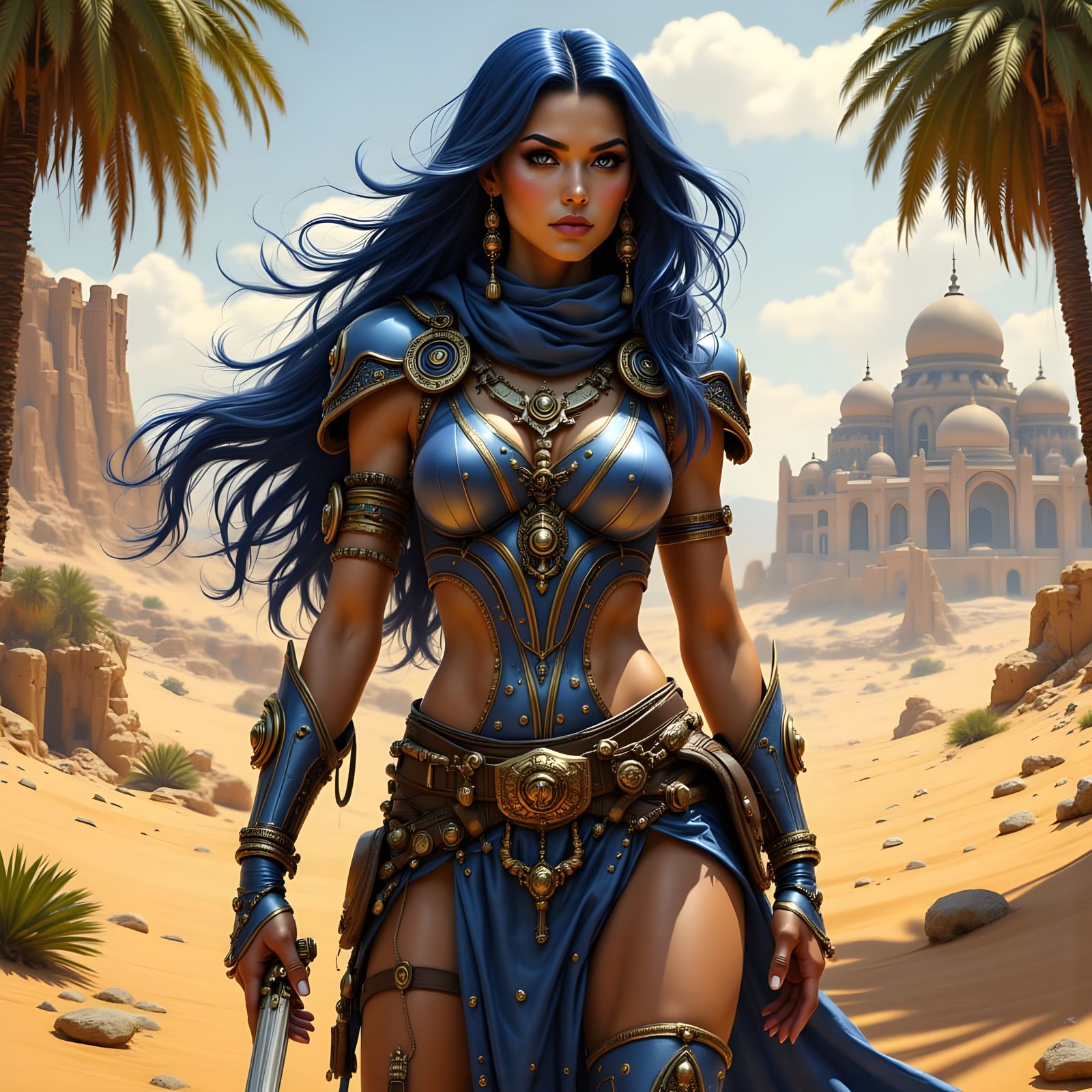 Arabian Warrior Woman in Desert Oasis