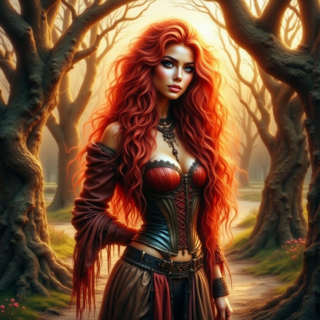 Czech Redhead Goddess in Gothic Landscape