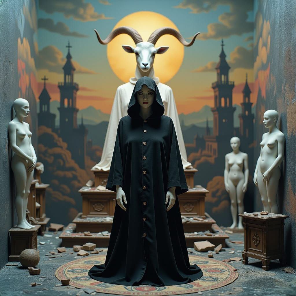 Nightmarish Mannequin Figure in Surrealist Hellscape