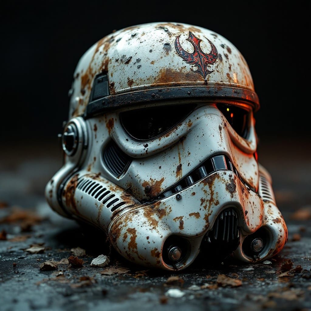Weathered Stormtrooper Helmet in Surreal Style