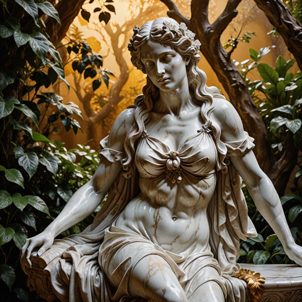 Lilith Bathing in Eden: A Baroque Marble Sculpture