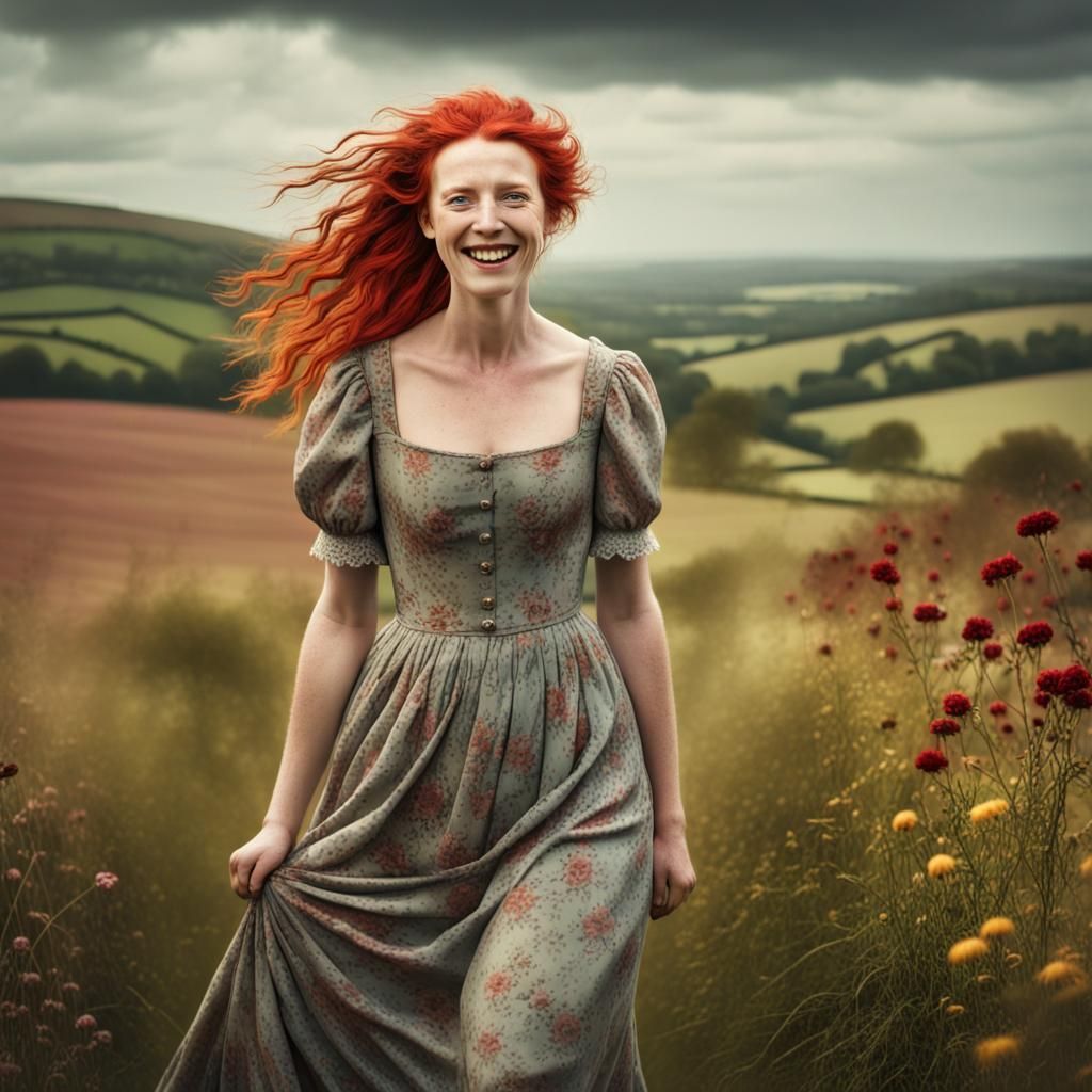 Ethereal Redhead in Rustic Devon Landscape: Cinematic Photog...