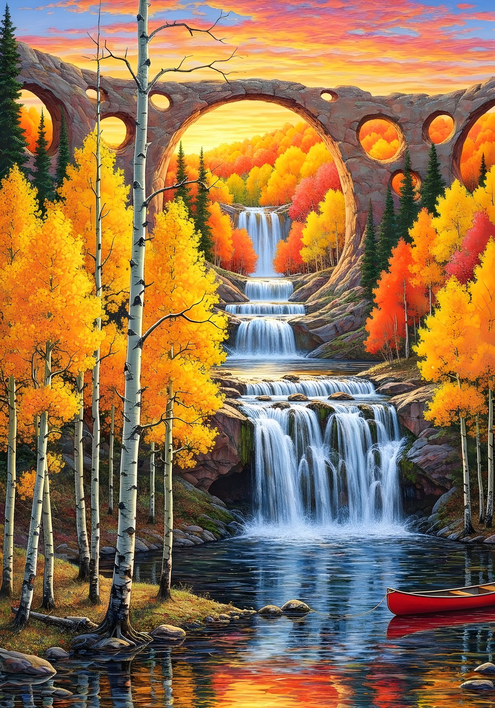 Maximalist Autumn Waterfalls and Rock Arches