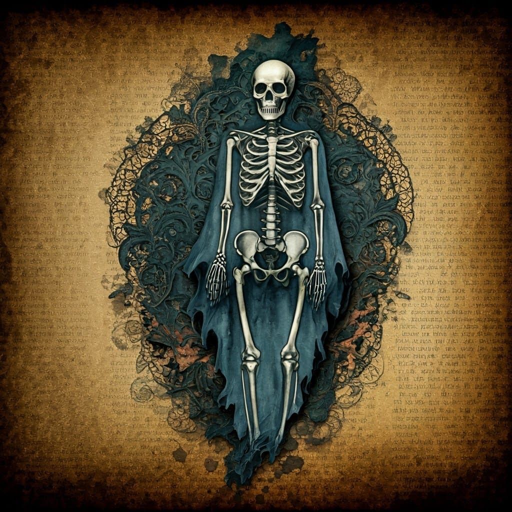 Haunted Halloween Skeleton in Vintage Watercolor Style
