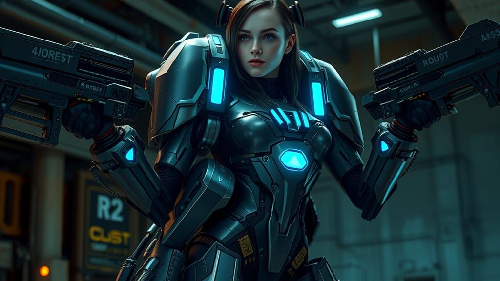 Female Mecha Warrior in Biomechanical Style