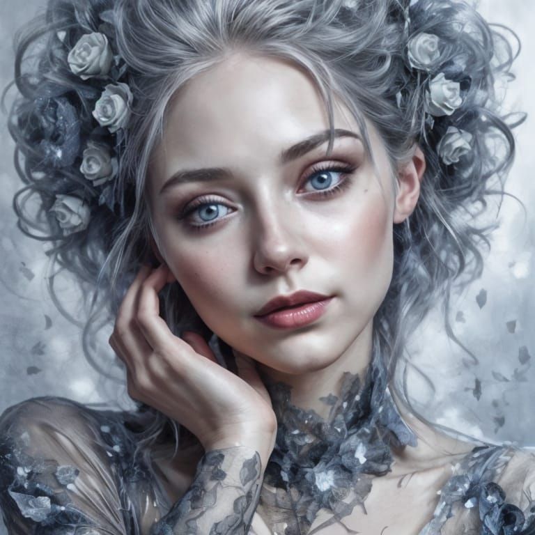 Fairy Woman with Roses, Oil Painting by James Gurney