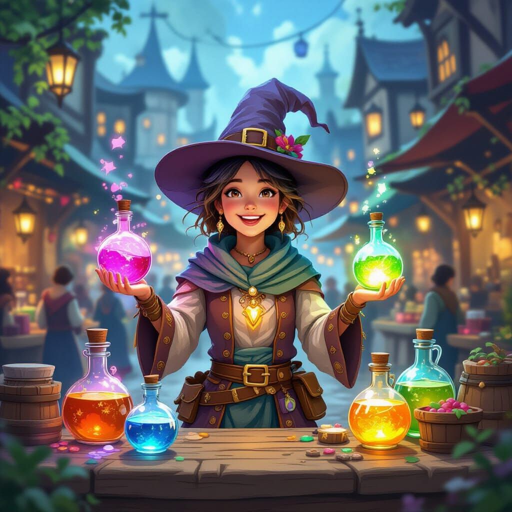 A cheerful potion merchant