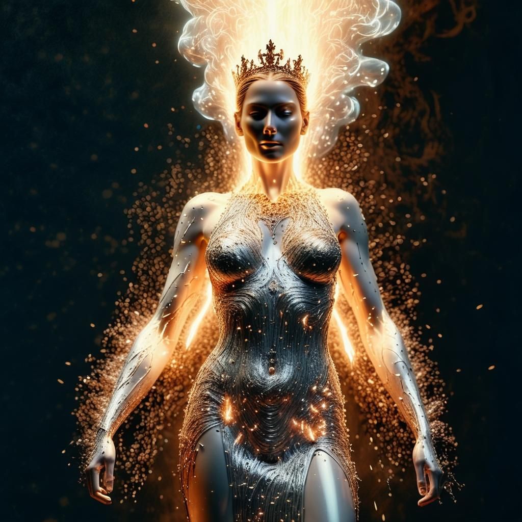 Dramatic Molten Metal Queen in Fiery Light