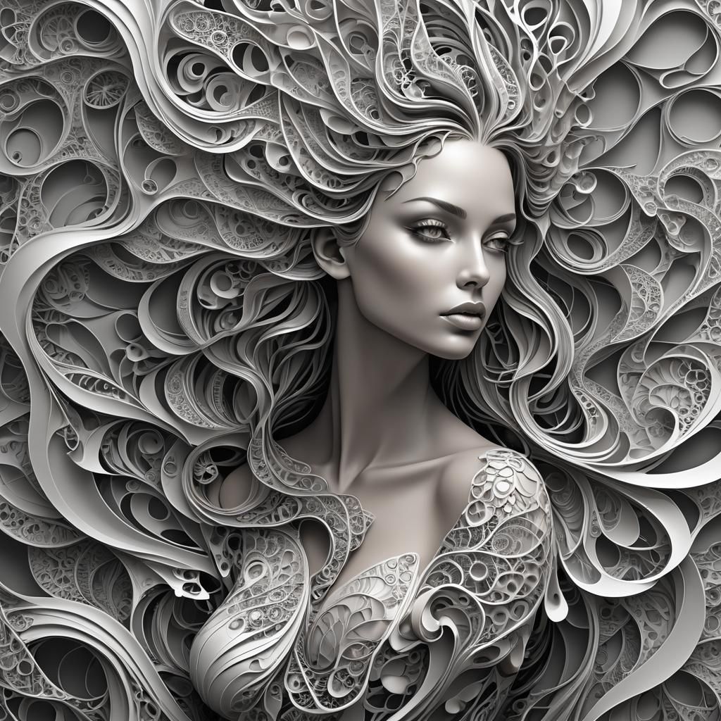 Sensual Woman with Abstract Vector Fractal Design