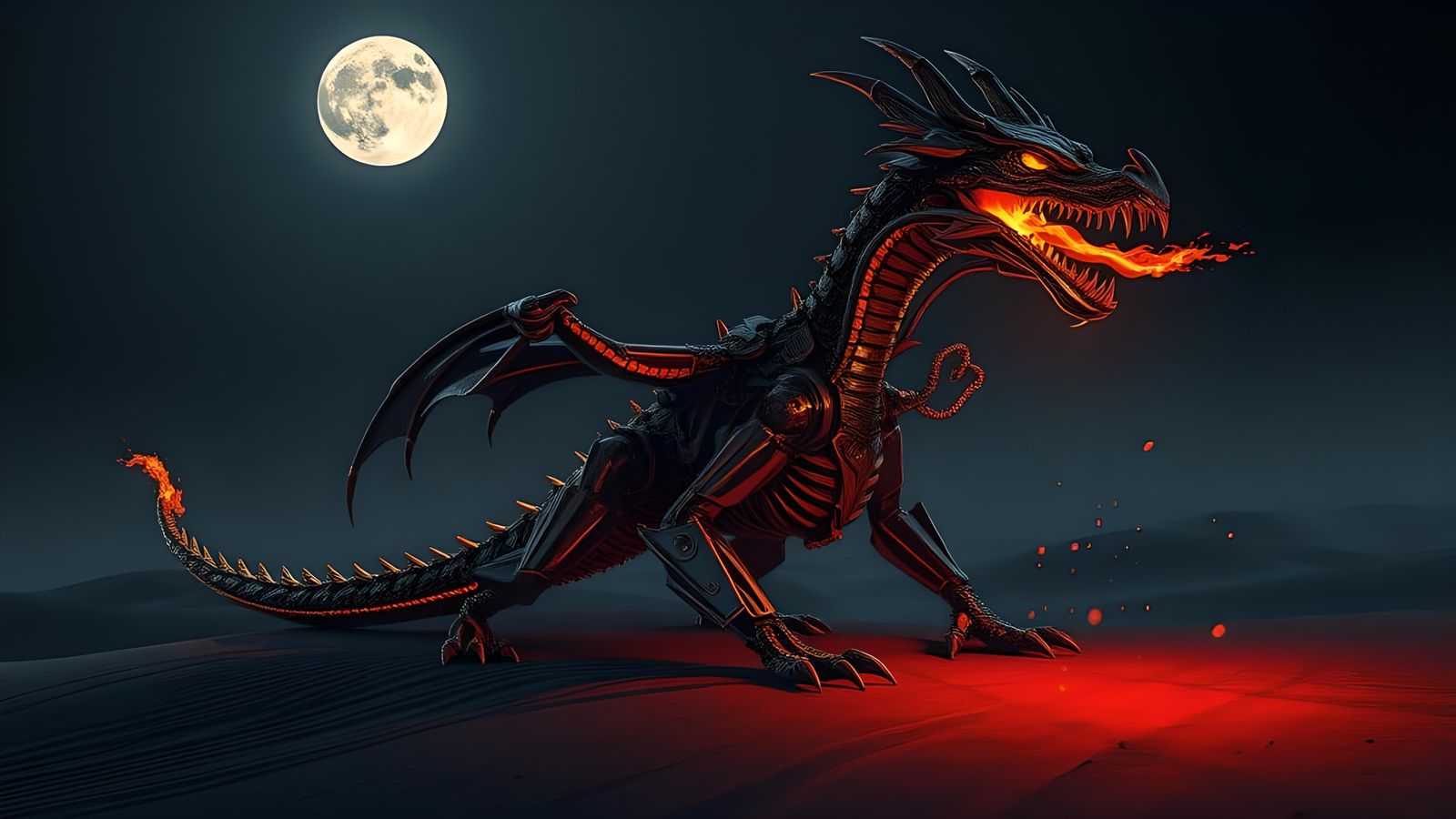 Chrome Fire Dragon in Biomechanical Style