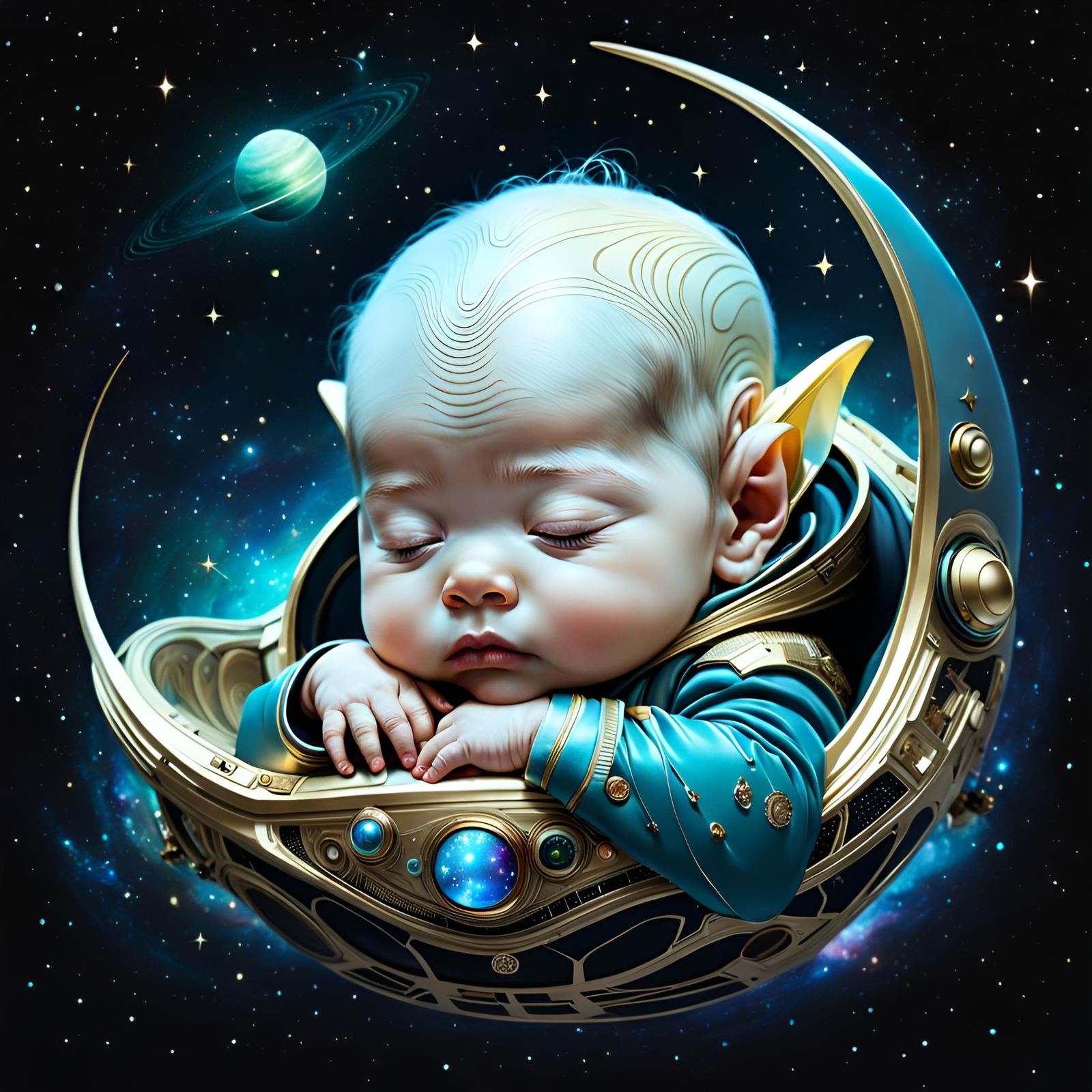 Adorable Baby Alien Portrait in Space