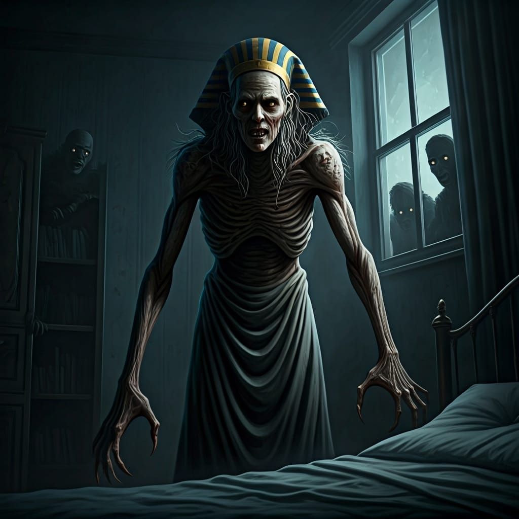 Terrifying Sleep Paralysis Demon in Dark Bedroom