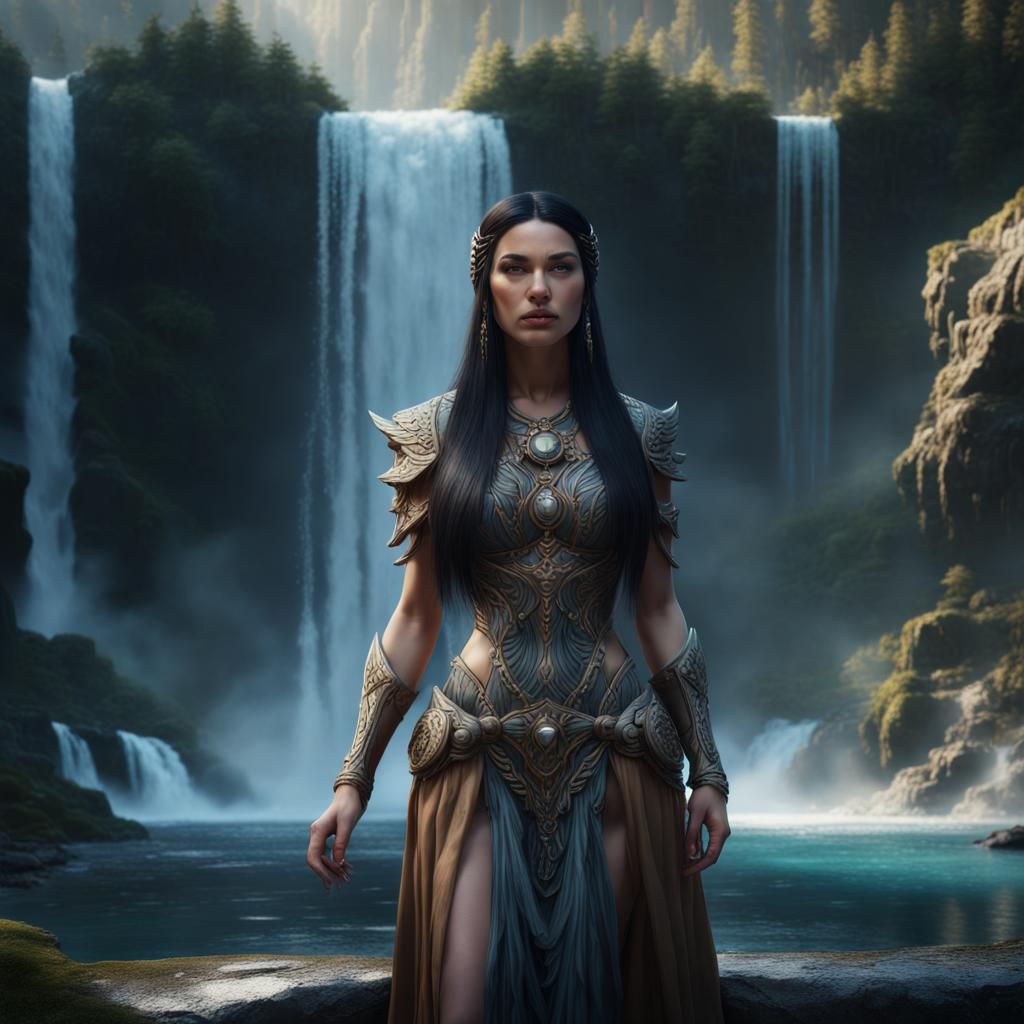 Aquarius Queen with Alpha Wolf: Fantasy Concept Art