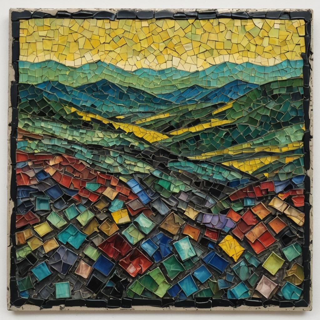 Vibrant Landscape in Oil and Mosaic Style