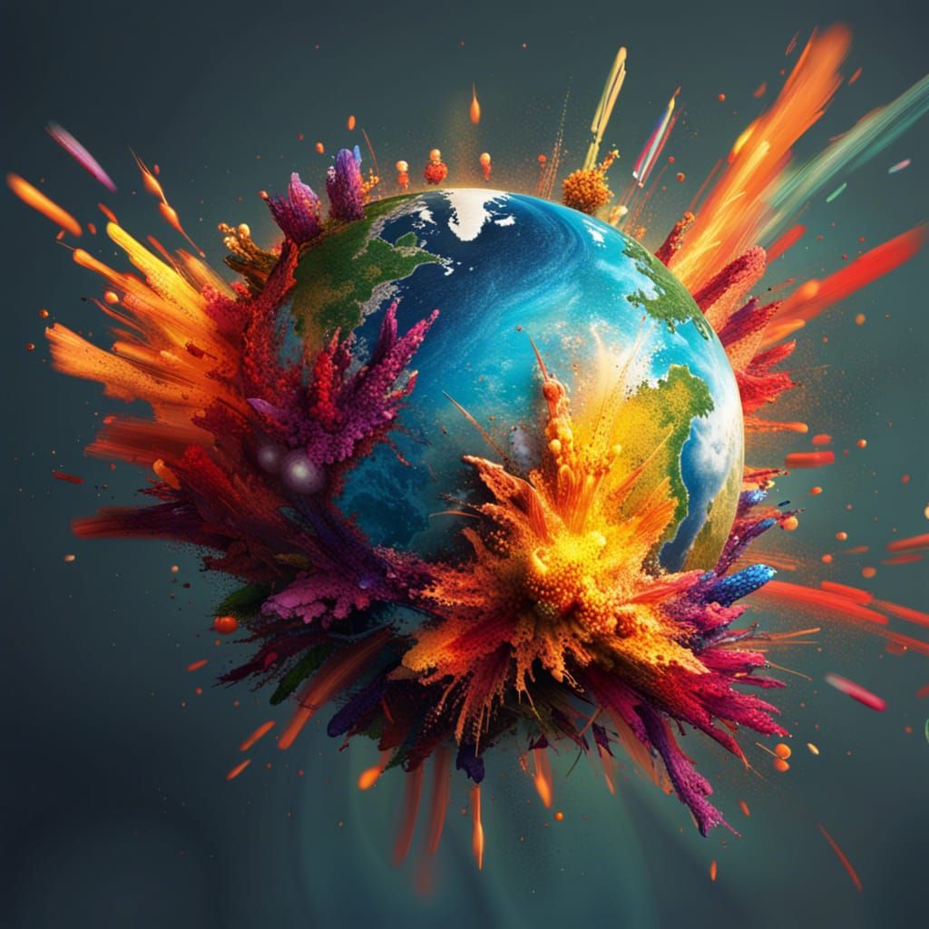 Hyperrealistic Earth Explosion in Splash Art Style