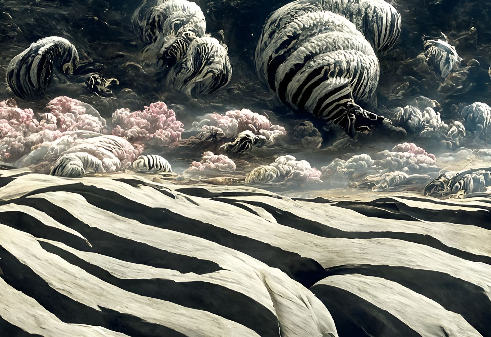Surreal Landscape with Zebras in Photorealistic Style