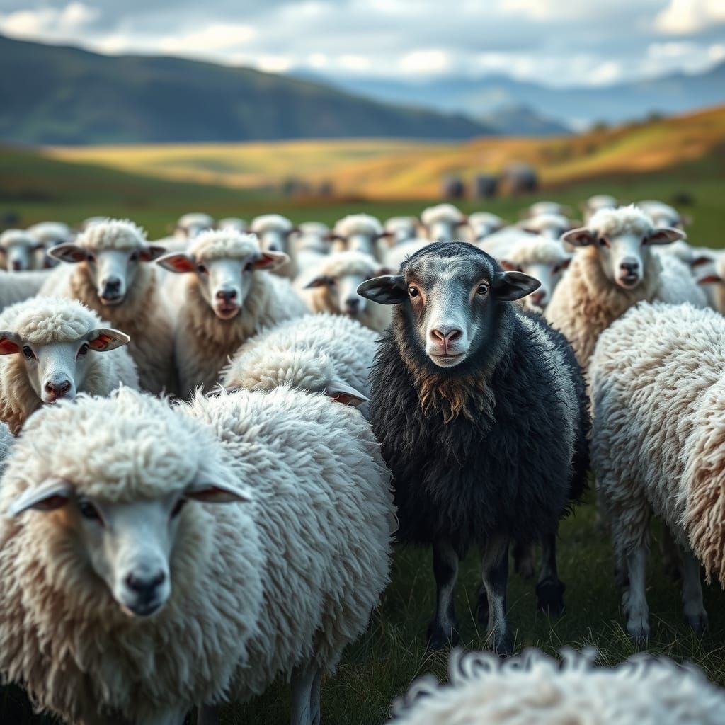 Sheep Flock on New Zealand Meadow as Digital Painting