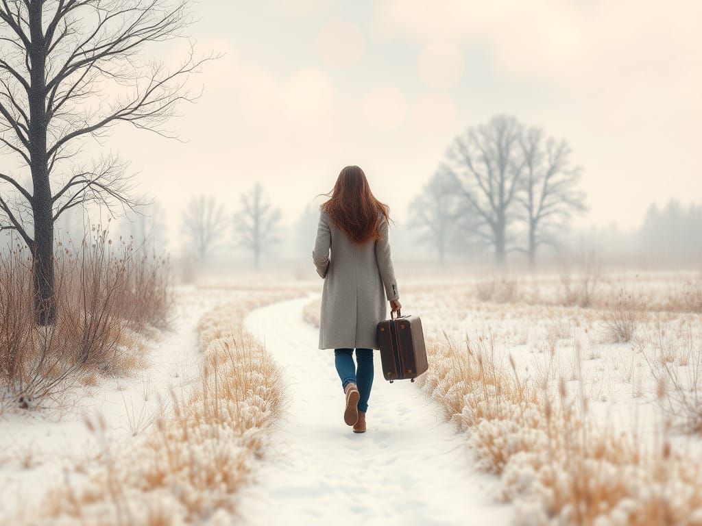 Ethereal Winter Lady in Serene Landscape