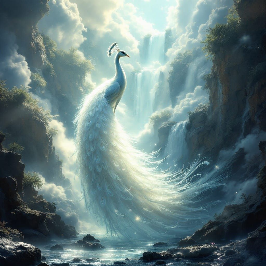 Majestic White Peacock Radiates Heavenly Aura