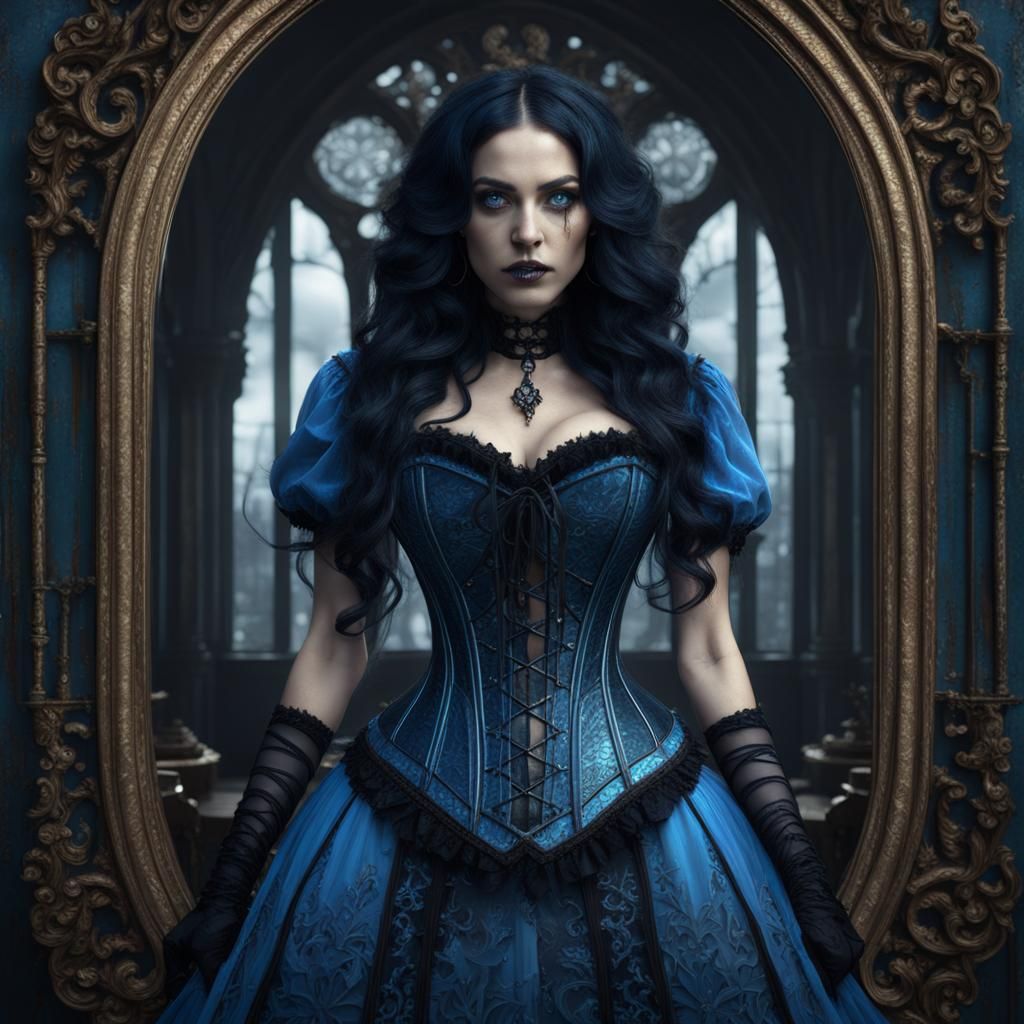 Gothic Alice Reflected in Broken Glass