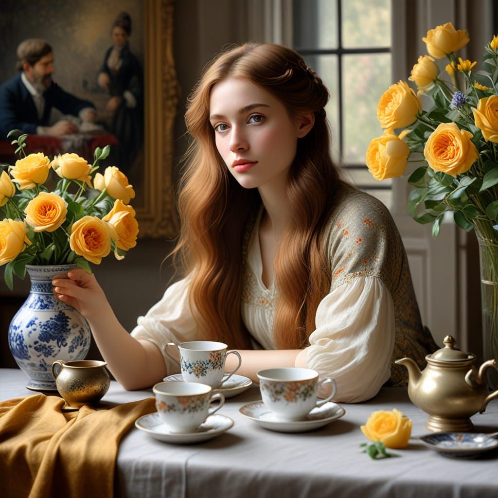 Serene Young Woman in Whispers of Vermeer Style