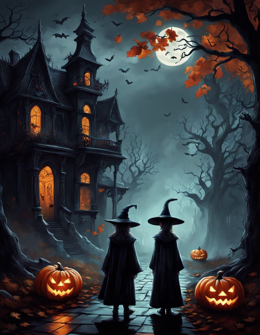 Surreal Halloween Night with Haunted Houses and Ghostly Cand...