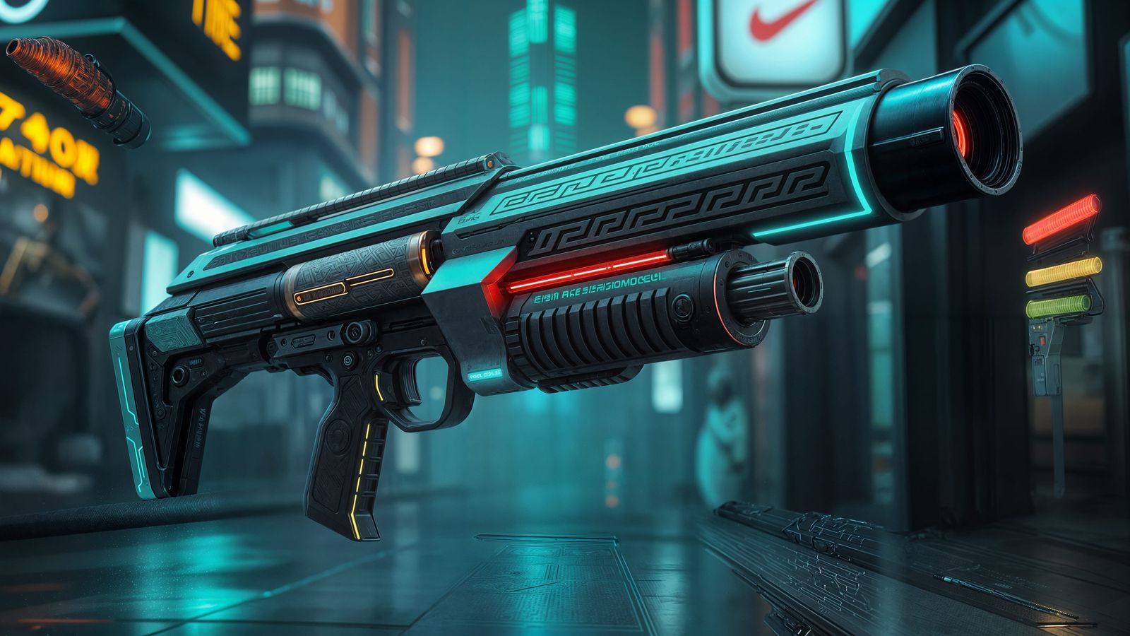 Cyberpunk Bazooka Masterpiece in Neon-Lit Urban Environment