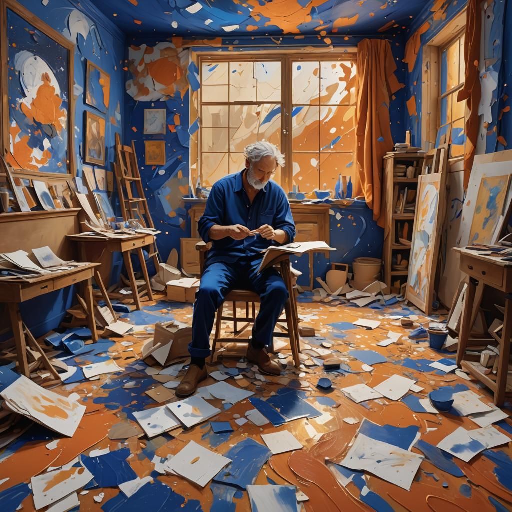 Dreamlike Studio: An Artist's Surreal Nap as Cubism Painting