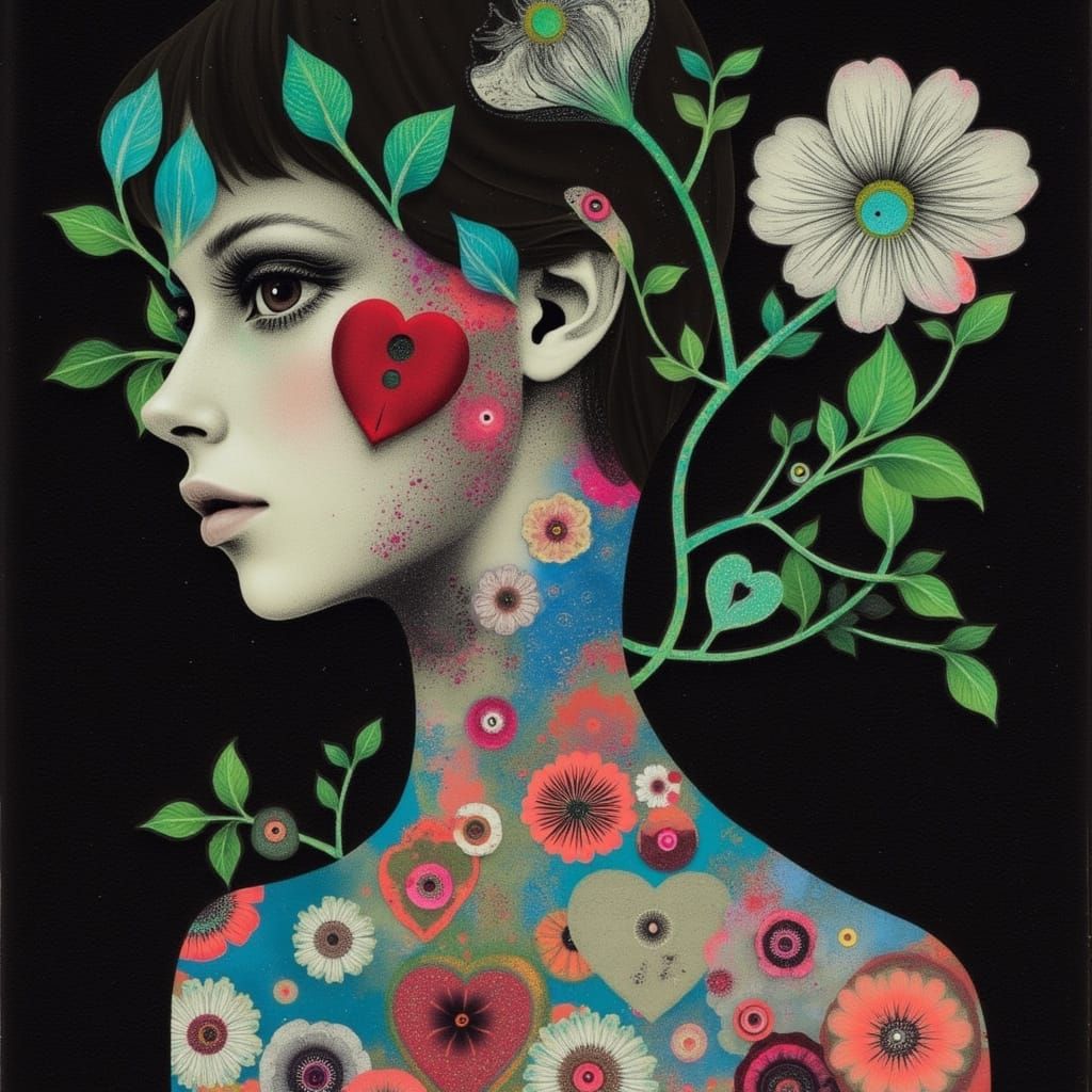 Ethereal Android in Cosmic Heartscape