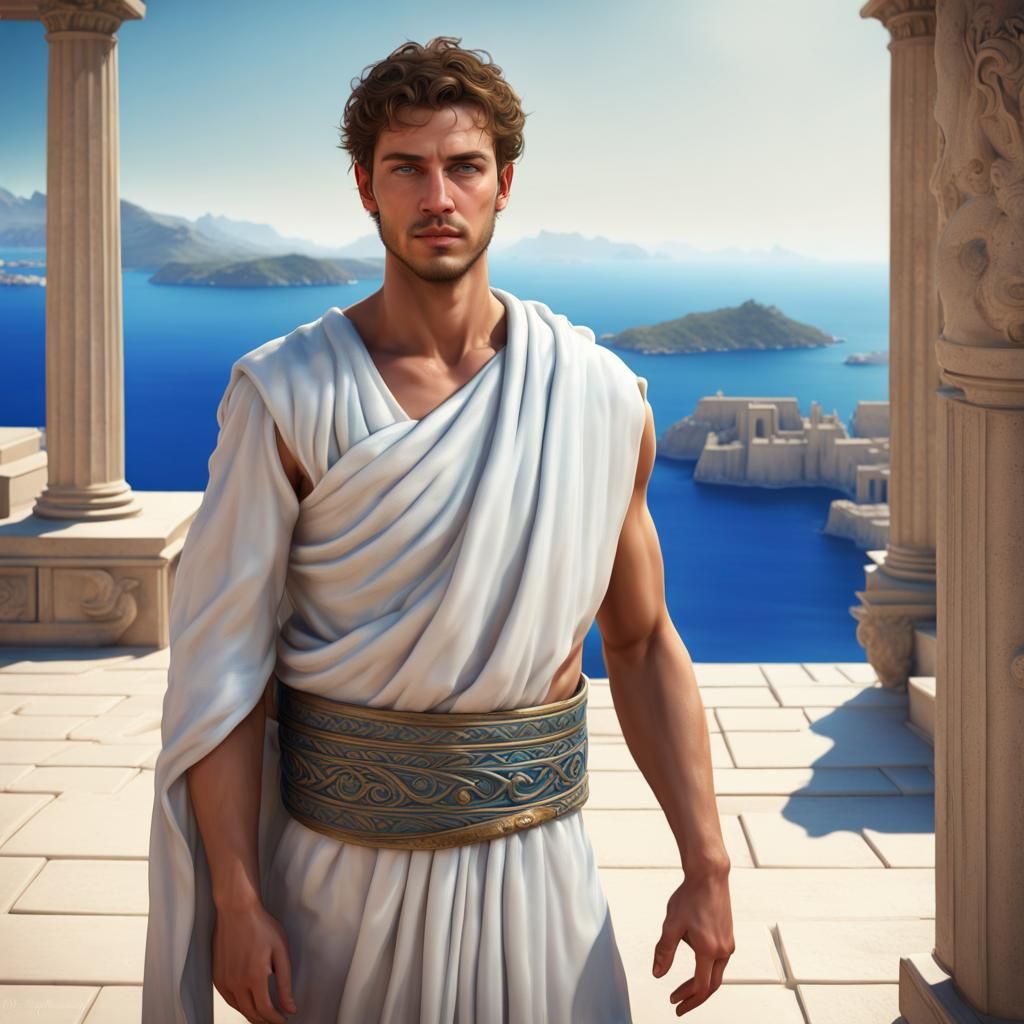 Handsome Lad in Toga, Ancient Greek Courtyard