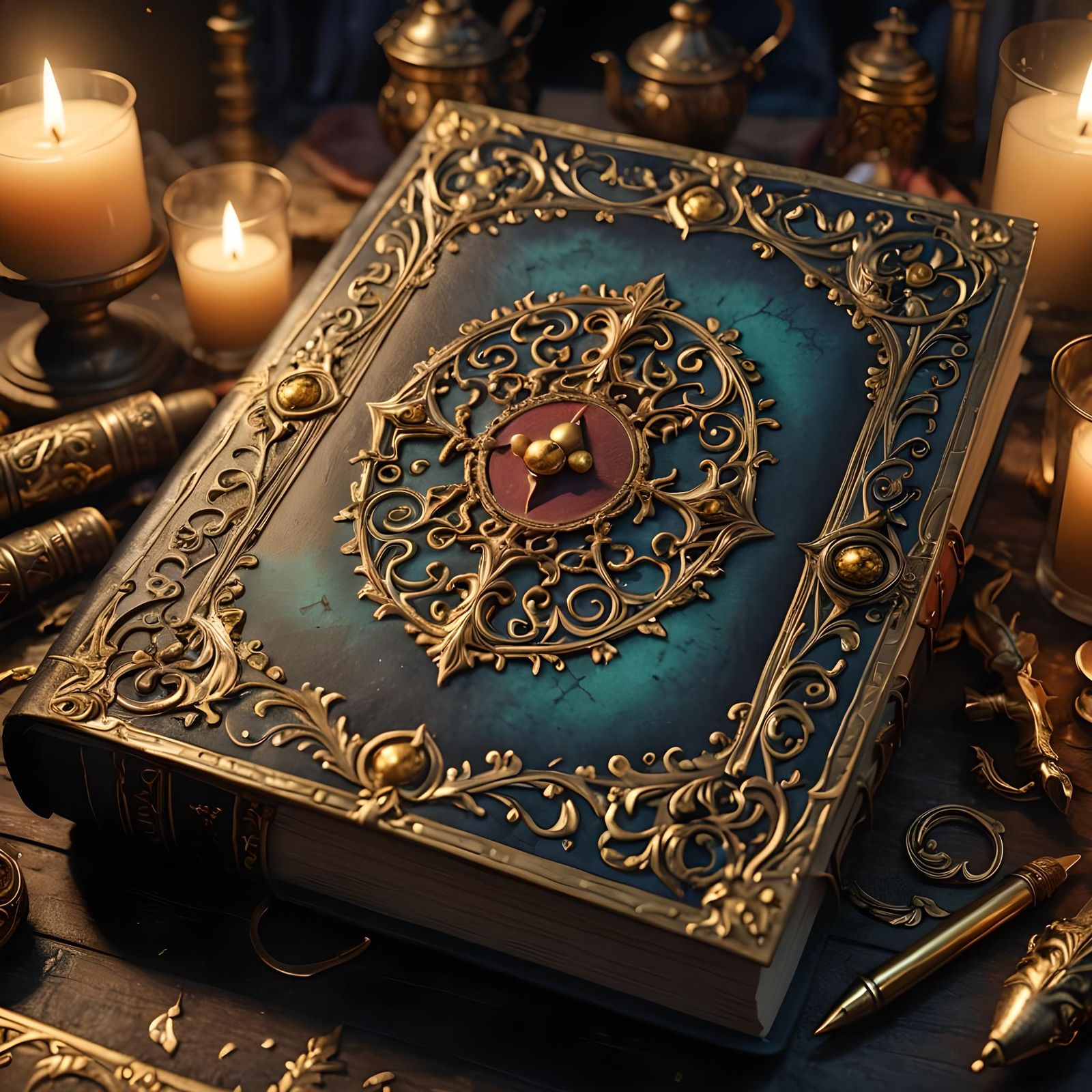 Ornate Fairy Tale Book Lit by Candlelight