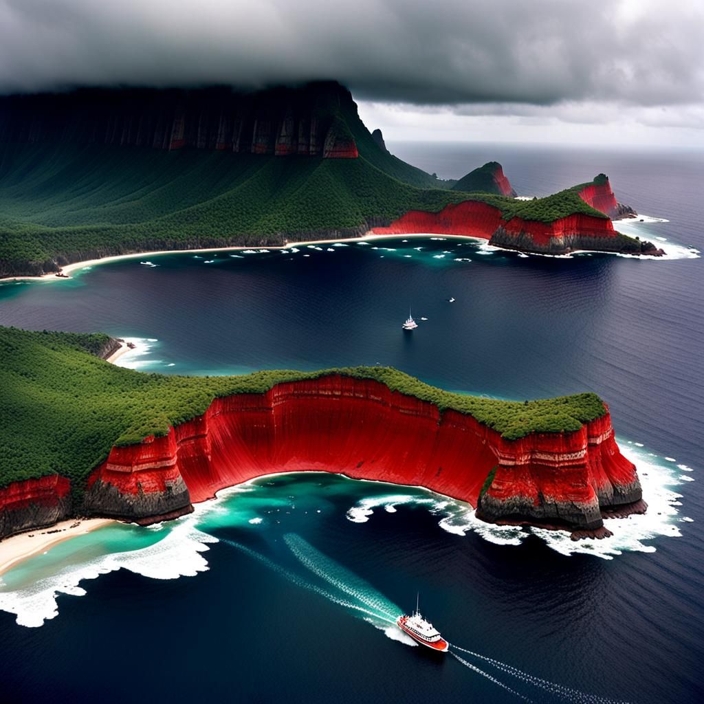 Eerie Barren Island with Red Tides: 3D Digital Art