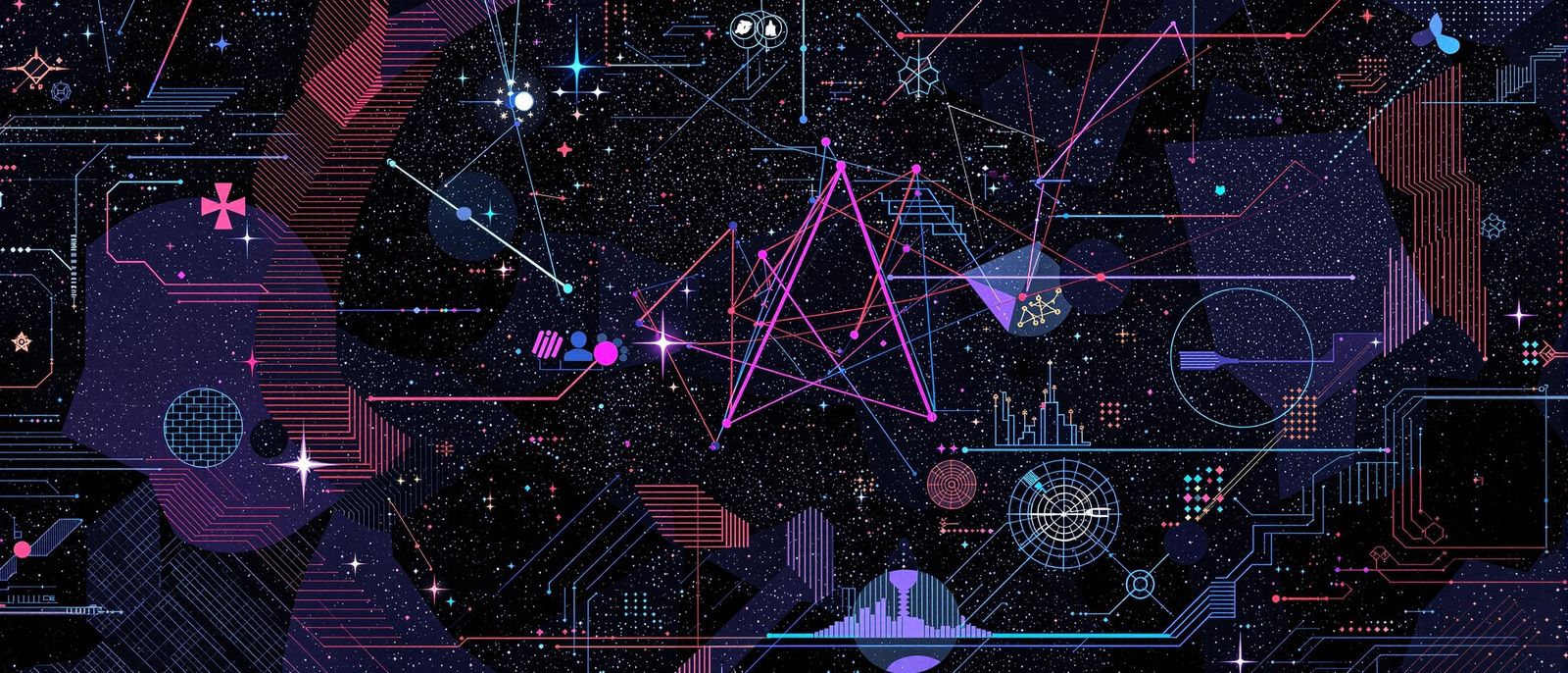 Indigo Abstract Constellation Glitch Art