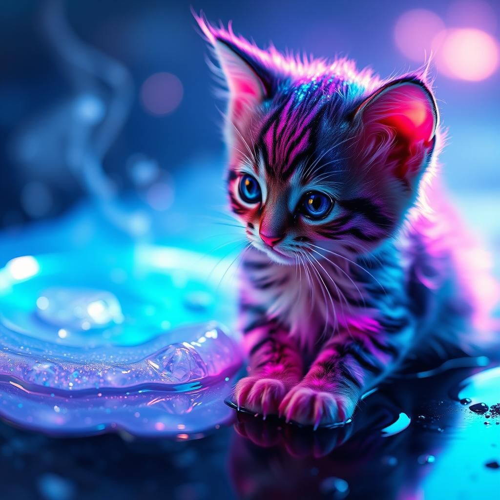 Iridescent Spirit Kitten by Bioluminescent Puddle