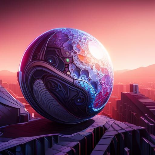 Futuristic Stained Glass Globe with Sci-Fi Details