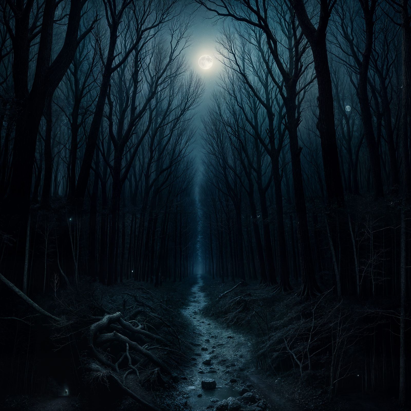 Shadowy Figure Looms in Dark Forest