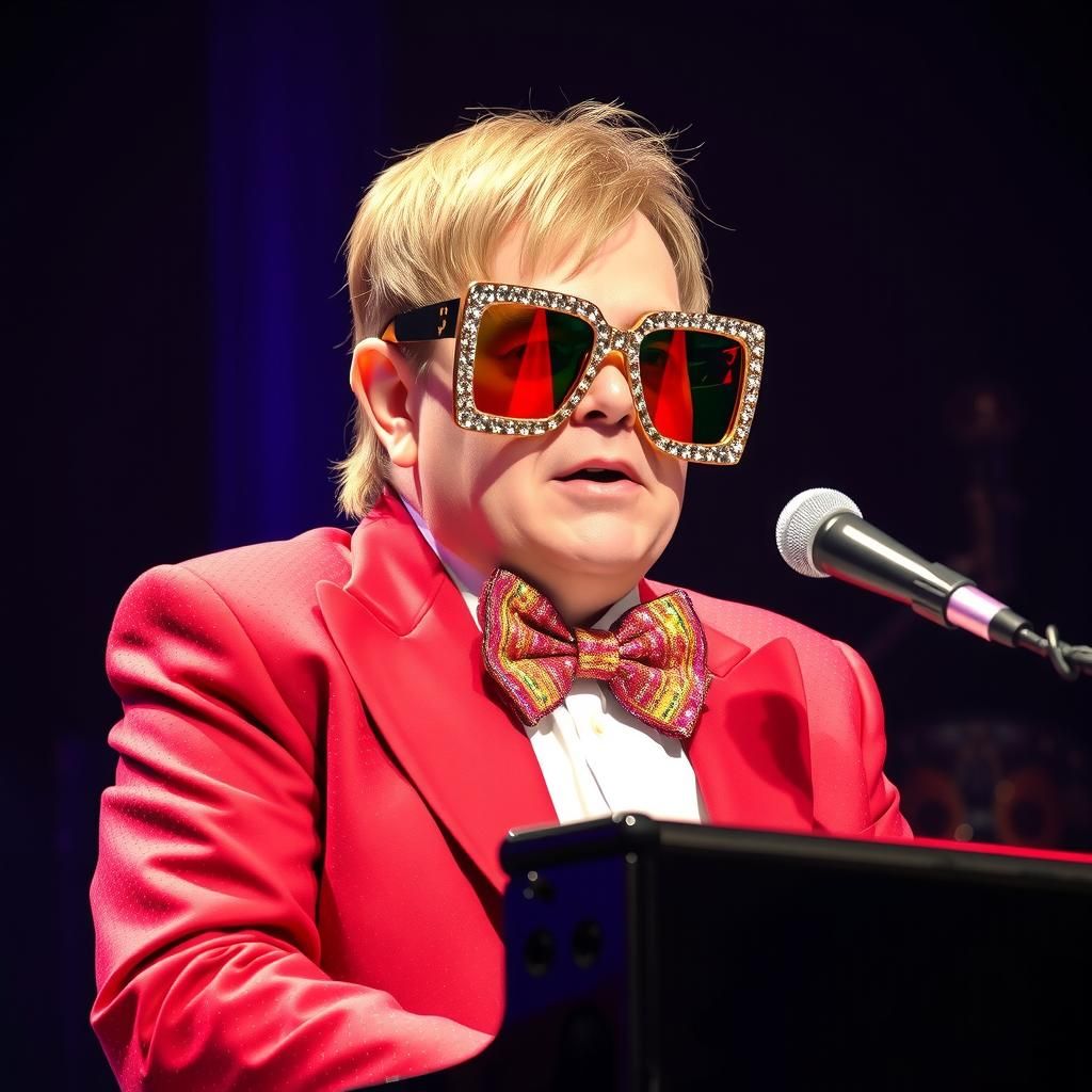 Elton John on Stage in Rainbow Sunglasses