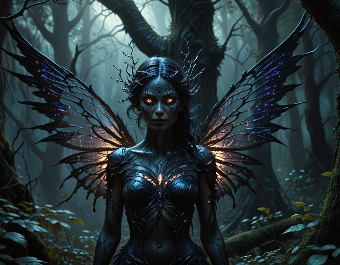 Fairy in Dark Forest: Gothic Oil Painting