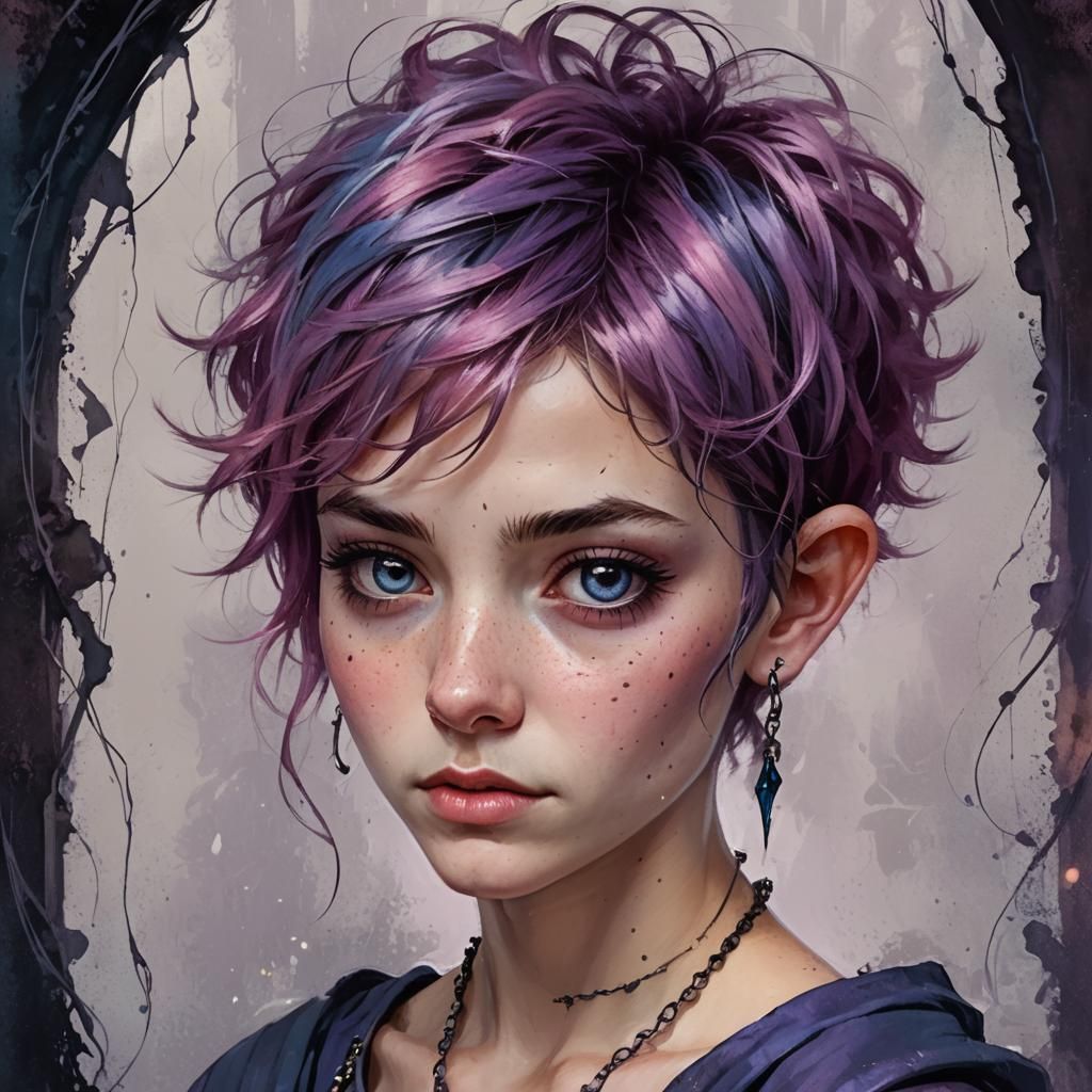 Fairy Portrait with Pink Hair in Baroque Dress