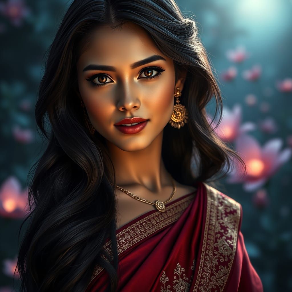 Ethereal Indian Princess in Twilight Garden