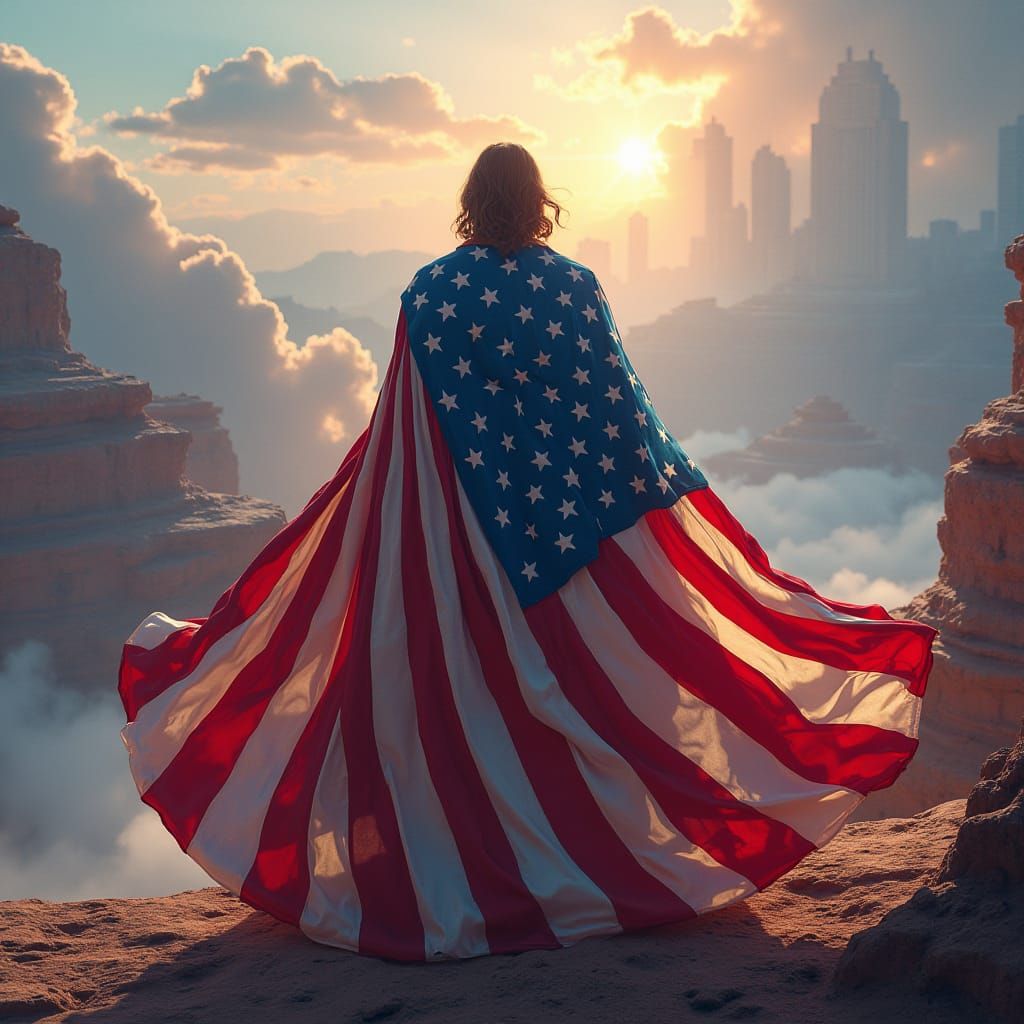 Star-Spangled Patriot in Dreamlike American Landscape