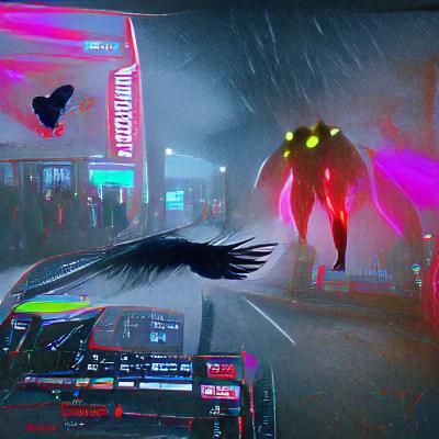 Mothman in Cyberpunk Neon Cityscape