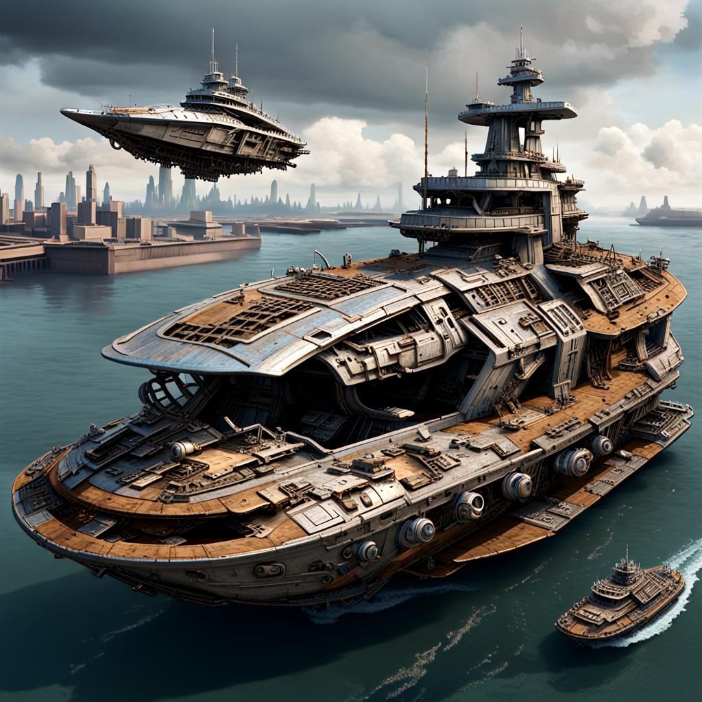 Post-Apocalyptic Scrap Boat 'The Indomitable' on Stormy Seas