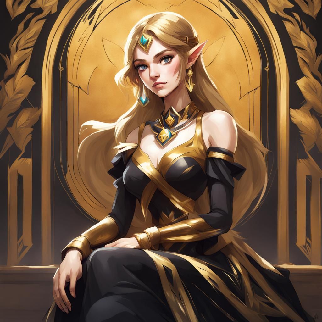 Zelda Portrait in Video Game Style, Maximalist Artwork